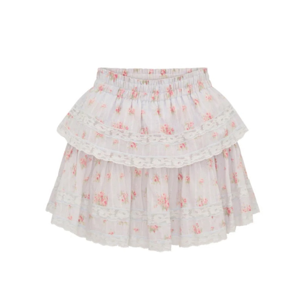 Love Shack Fancy Ruffle Mini Blue Floral Skirt
